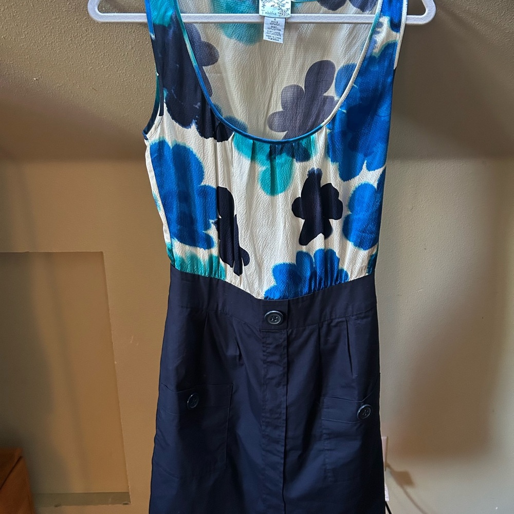 Anthropologie brand Tabitha Silk Blue Floral Tank Scoop Neck Dress